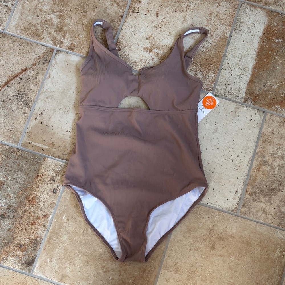 Girls' Taupe Cutout One-Piece Swimsuit